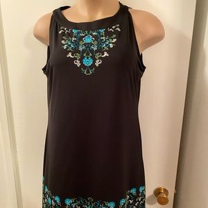 Madison XL sleeveless dress black, green, blue, and white printed. $20